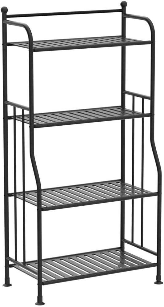 Shelving Unit Bakers Rack Metal Storage Shelves Laundry Shelf Organizer Standing Shelf Units for Laundry Kitchen Bathroom Pantry Closet Indoor and Outdoor (4 Tier, Black) - LeafyLoom