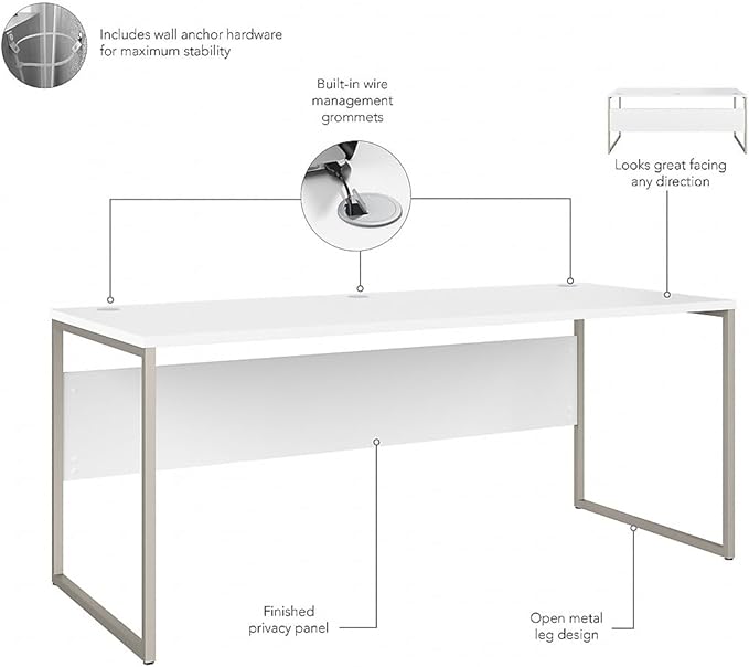 Bush Business Furniture Hybrid 72W x 30D Computer Table Desk with Metal Legs in White - LeafyLoom