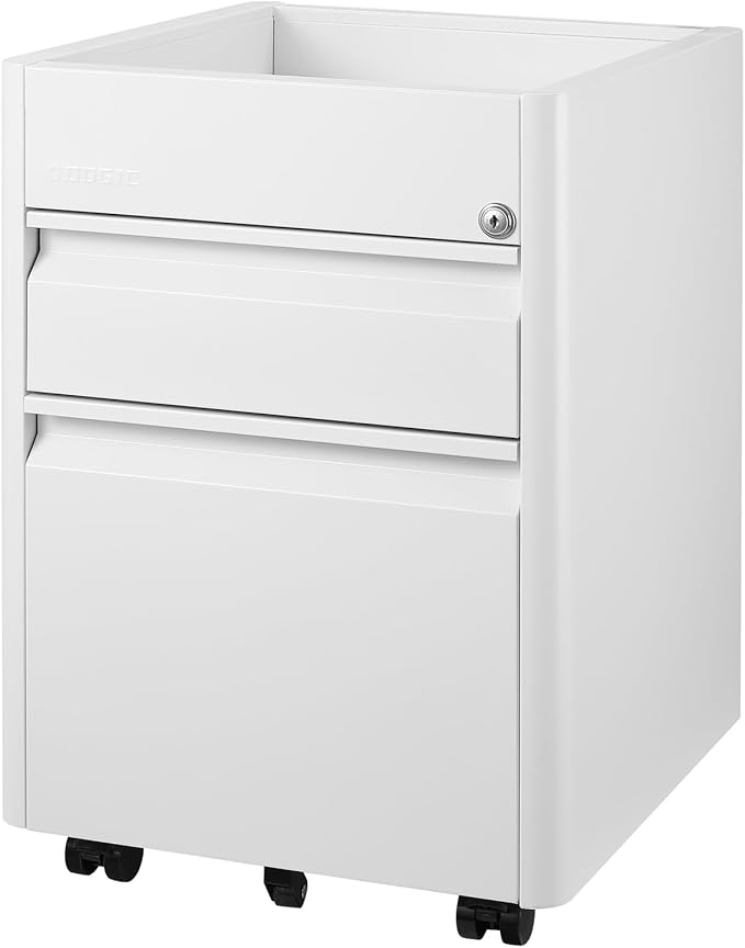 2 Drawer Mobile File Cabinet Top Storage Shelf, Rolling Metal Filing Cabinet for Legal & Letter File Anti-tilt Design with Lock Under Desk Office Drawers Fully Assembled Except Casters(Top ST W) - LeafyLoom