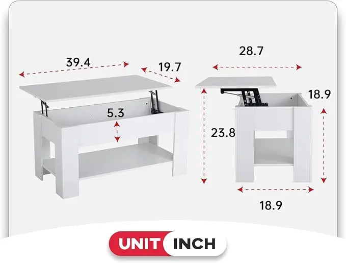 FDW Lift Top Coffee Table with Hidden Compartment and Storage Shelf Wooden Lift Tabletop for Home Living Room Reception Room Office (White) - LeafyLoom