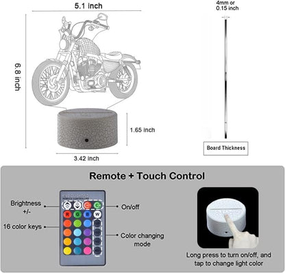 LED Motorcycle Night Light Motorbike 3D Illusion Lamp for Kid, 16 Colors Changing USB/Battery Operated Touch Sensor with Remote Desk Table Lamp Car Toy Decor for Bedroom Boy Men Birthday Gift - LeafyLoom