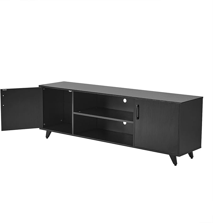 Panana TV Stand Television Stands TV Console Unit with Shelf and 2 Doors Storage Cabinets for Living Room Bedroom for TVs up to 70 Inches (Black, 62.99 inch) - LeafyLoom