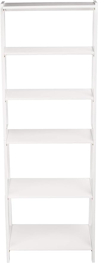 Amazon Basics Rubberwood 5 Shelf Ladder Bookcase, White, 15.03" D x 25.98" W x 74.48" H - LeafyLoom