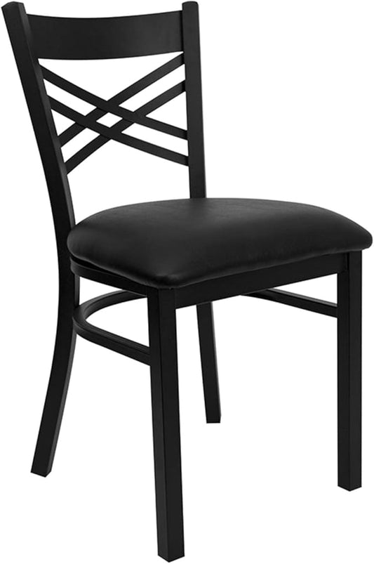 Flash Furniture Hercules Series "X" Back Metal Restaurant Chair, Modern Upholstered Armless Dining Chair for Restaurants and Kitchens, Black - LeafyLoom