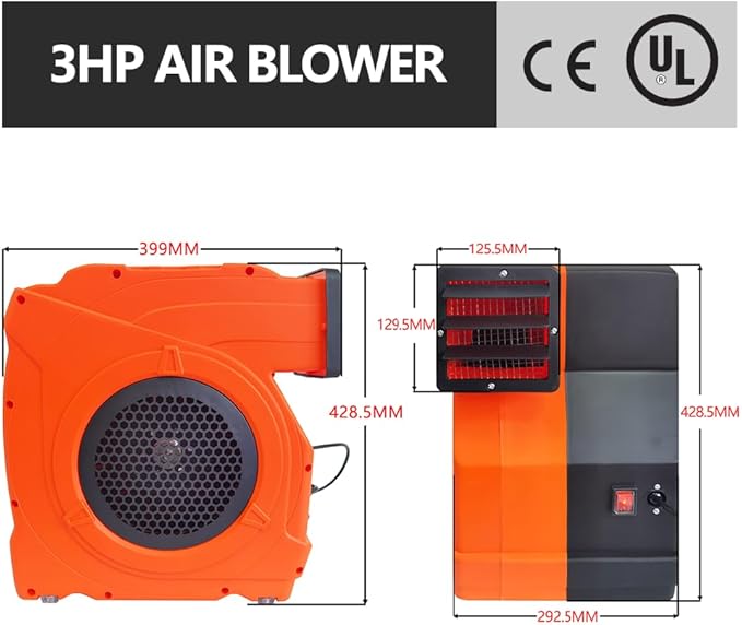 3HP Inflatable Bounce House Blower,2150W Commercial Air Blower for Large Water Slides,Inflatable Paint Booth,Castle and Jump Slides - LeafyLoom