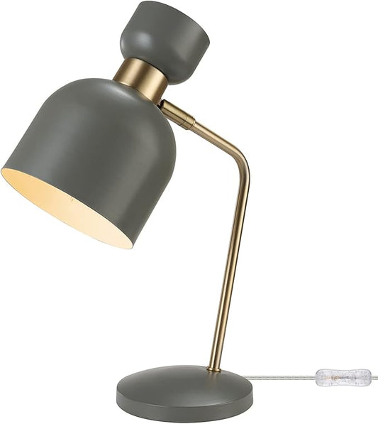 Globe Electric 52298 Harper 16" Desk Lamp, Matte Gray, Matte Brass Arm and Pivot Joint, in-Line On Off Switch - LeafyLoom