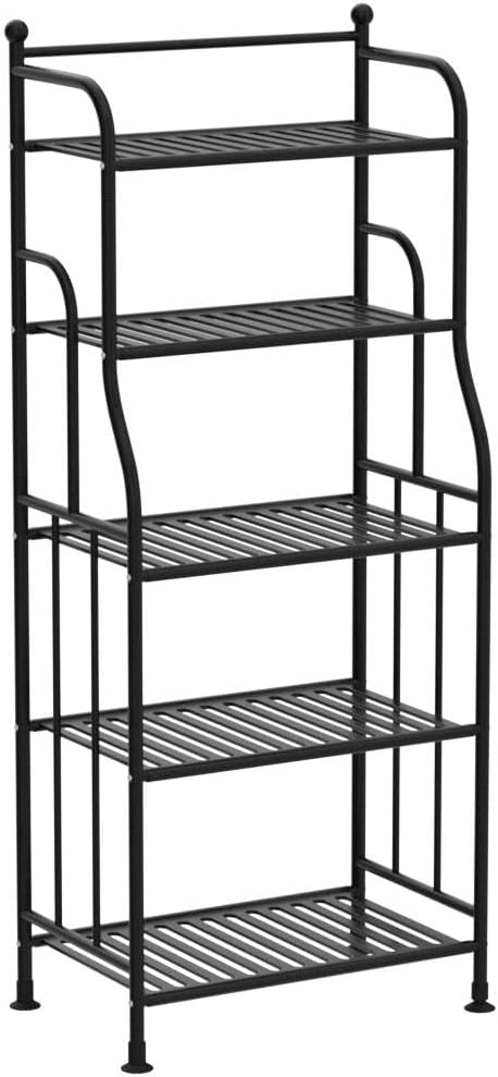 Shelving Unit Bakers Rack Metal Storage Shelves Laundry Shelf Organizer Standing Shelf Units for Laundry Kitchen Bathroom Pantry Closet Indoor and Outdoor (5 Tier, Black) - LeafyLoom