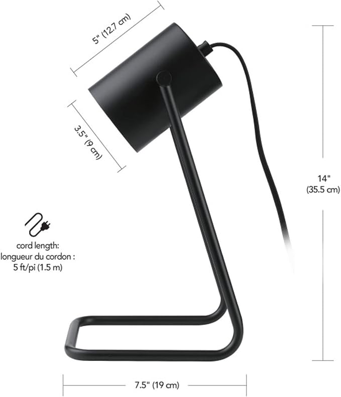 Globe Electric 52299 Sahara 14" Desk Lamp, Matte Black, Swing Shade, in-Line On/Off Rocker Switch - LeafyLoom