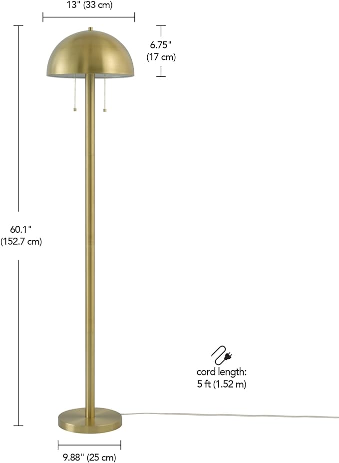 Globe Electric 65786 Haydel 60" 2-Light Floor Lamp, Matte Brass, Double On/Off Pull Chain, Bulb Not Included - LeafyLoom