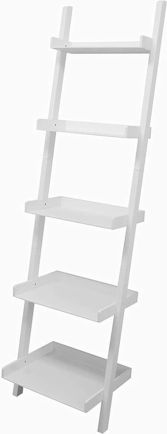 Kiera Grace Providence Hadfield 5 Tier Ladder Shelf Leaning Bookshelf Storage Rack for Home, Office, 18" x 67", White - LeafyLoom