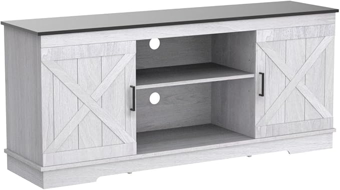 YITAHOME Buffet Cabinet, 59" Farmhouse Sideboard Buffet Storage Cabinet with Barn Door, Coffee Bar Cabinet with Capacity 300 lbs for Home Dinning Living Room, Grey White/Espresso, 26" Height - LeafyLoom