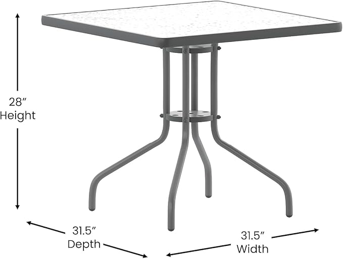 Flash Furniture Lila 31.5'' Square Glass Table with 4 Metal Aluminum Slat Stack Chairs, Silver - LeafyLoom