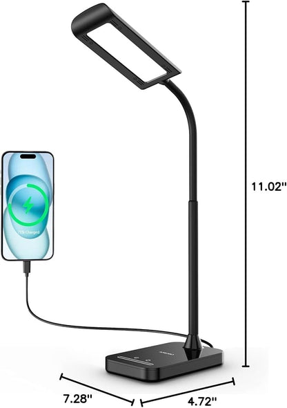 LED Desk Lamp with USB Charging Port, 5 Lighting Modes & 7 Brightness Dimmable Table Lamp, Flexible Gooseneck Lamp, Eye-Caring Reading Light with Memory Function - LeafyLoom