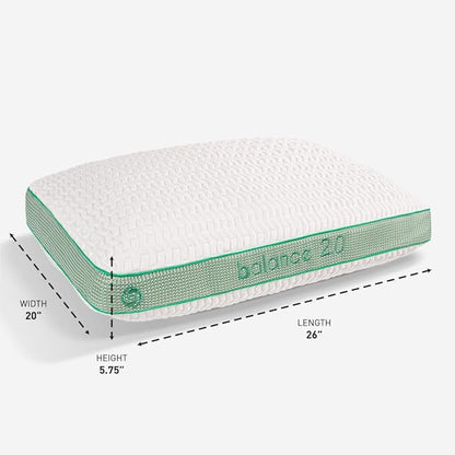 Bedgear Balance Performance Pillow - Size 2.0 - Moisture Wicking Bed Pillows for All Sleep Positions - Medium Firmness - Washable Cover - Back, Stomach, Side Sleeper Pillow - 20" W x 26" L x 5.75" H - LeafyLoom