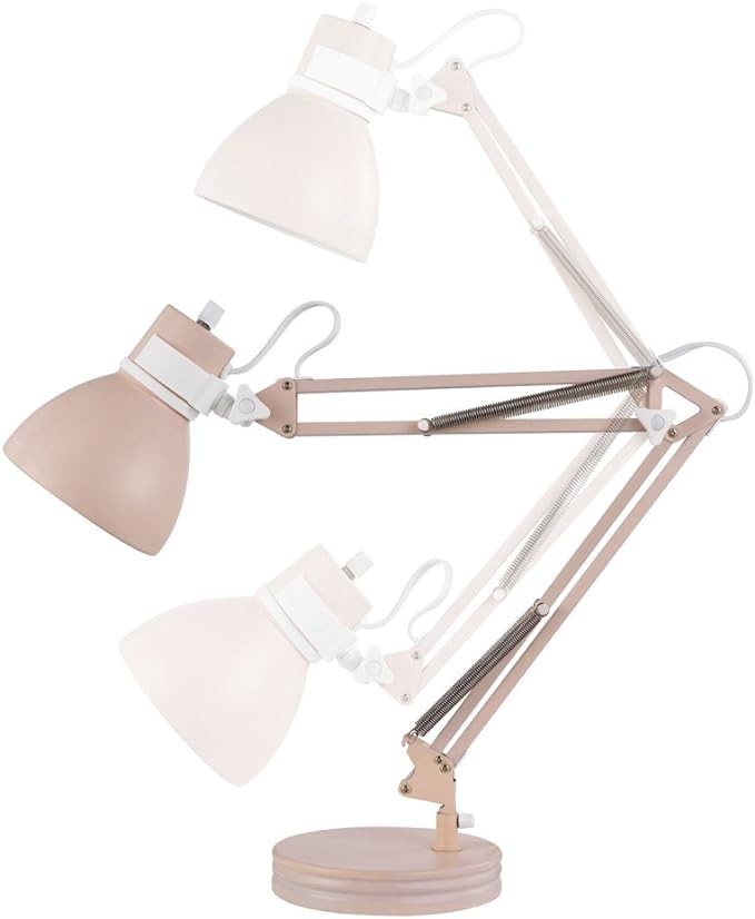 Globe Electric 52028 28" Swing Arm Desk Lamp, Matte Rose, Matte White Accents, On/Off Rotary Switch, Partially Adjustable Swing Arm, Home Office Accessories, Lamp for Bedroom, Home Improvement - LeafyLoom