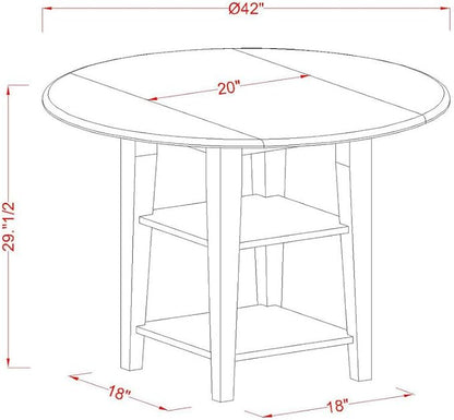 East West Furniture SUEN3-LWH-57 3 Piece Dining Set Contains a Round Dining Room Table with Dropleaf & Shelves and 2 Pond Faux Leather Upholstered Chairs, 42x42 Inch, Linen White - LeafyLoom