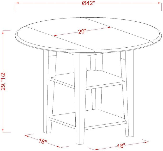 East West Furniture SUEN5-LWH-57 5 Piece Dining Room Table Set Includes a Round Dining Table with Dropleaf & Shelves and 4 Pond Faux Leather Upholstered Chairs, 42x42 Inch, Linen White - LeafyLoom