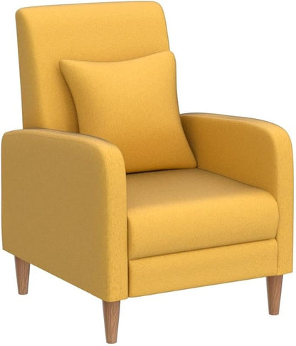 COLAMY Modern Upholstered Accent Chair Armchair with Pillow, Fabric Reading Living Room Side Chair,Single Sofa with Lounge Seat and Wood Legs, Yellow - LeafyLoom