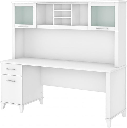 Bush Furniture Somerset 72W Office Desk with Drawers and Hutch in White - LeafyLoom