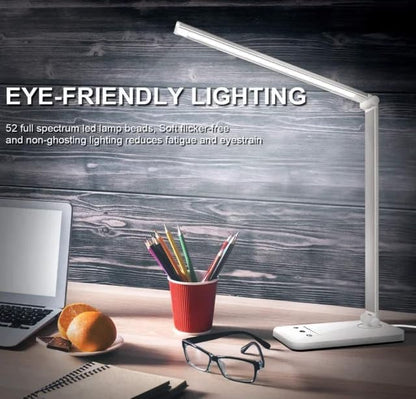 LED Desk Lamp Table Lamp Touch Control, 5 Color Temperature, Stepless Dimming, 30/60 Minutes Auto-Off Timer, Charger for USB, All Reading Room - LeafyLoom