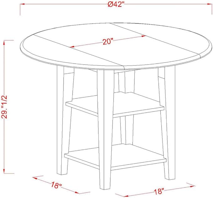 East West Furniture SUAN5-BCH-C 5 Piece Kitchen Table & Chairs Set Includes a Round Dining Table with Dropleaf & Shelves and 4 Linen Fabric Dining Room Chairs, 42x42 Inch, Black & Cherry - LeafyLoom