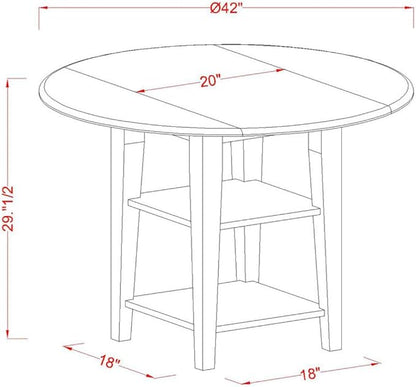 East West Furniture SUEN3-LWH-06 3 Piece Kitchen Table Set Contains a Round Dining Table with Dropleaf & Shelves and 2 Dark Shitake Linen Fabric Parson Chairs, 42x42 Inch, Linen White - LeafyLoom