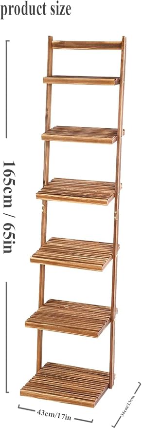 HYNAWIN 6 tier bookshelf ladder shelf-Large Bamboo Storage Shelves Wall Leaning Shelf for Garage, Kitchen, Office,Corner Display Bookcase - LeafyLoom