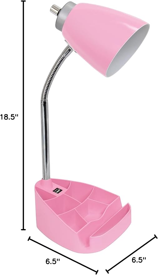 Simple Designs LD1056-PNK Gooseneck Organizer Desk Lamp with iPad/Tablet Stand or Book Holder and USB Port, Pink - LeafyLoom