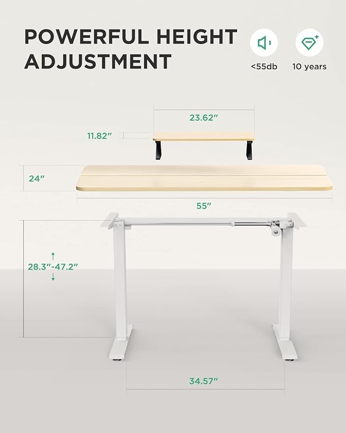 Memory Electric Height Adjustable Desk, Sit Stand Up Computer Workstation, 48 x 24 Inch Monitor Stand Study Table for Home Office, Maple - LeafyLoom