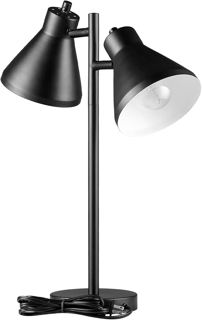 Globe Electric Novogratz x 52999 18" 2-Light Desk Lamp, Matte Black, On/Off Rotary Switch on Each Shade, Pivoting Lamp Heads, Industrial, Home Office Accessories, Desk Lamps for Home Office - LeafyLoom