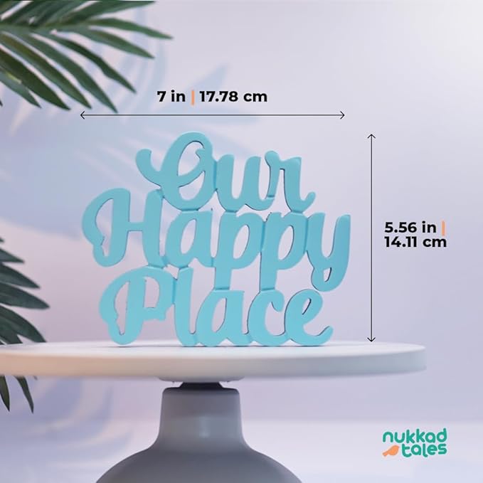 NUKKAD TALES Our Happy Place – Blue, Aesthetic Table Decor for Home or Office, Desk or Shelf. Quirky Room Decoration showpiece, Ideal for Birthday Gift, Corporate Gift, and Inspiring Wall Decor - LeafyLoom