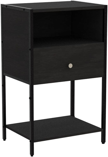 LDTTCUK Nightstand with Charging Station, Modern End Table with Drawer, Bedside Table with Open Storage for Bedroom,Black - LeafyLoom