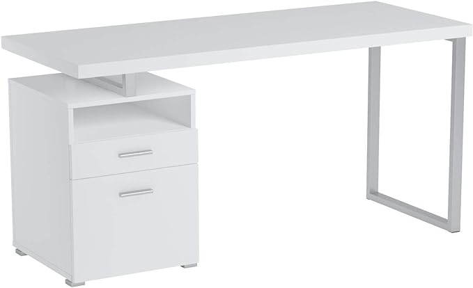 Monarch Specialties Computer Writing Desk for Home & Office Laptop Table with Drawers Open Shelf and File Cabinet-Left or Right Set Up, 60" L, White - LeafyLoom