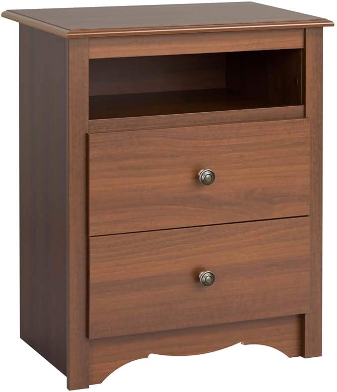 Prepac's Fremont 2 Drawer Nightstand: Elegant Bedroom Furniture, Bedside Table with Open Shelf, 23.25"W x 16"D x 28"H, Cherry - CDC-2428 - LeafyLoom