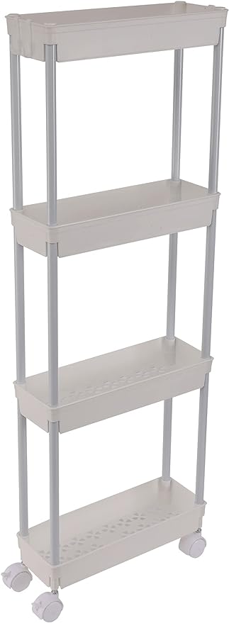 Sooyee 4 Tier Slim Storage Cart Mobile Shelving Unit Organizer Slide Out Storage Rolling Utility Cart Tower Rack for Kitchen Bathroom Laundry Narrow Places, Plastic & Stainless Steel,White - LeafyLoom