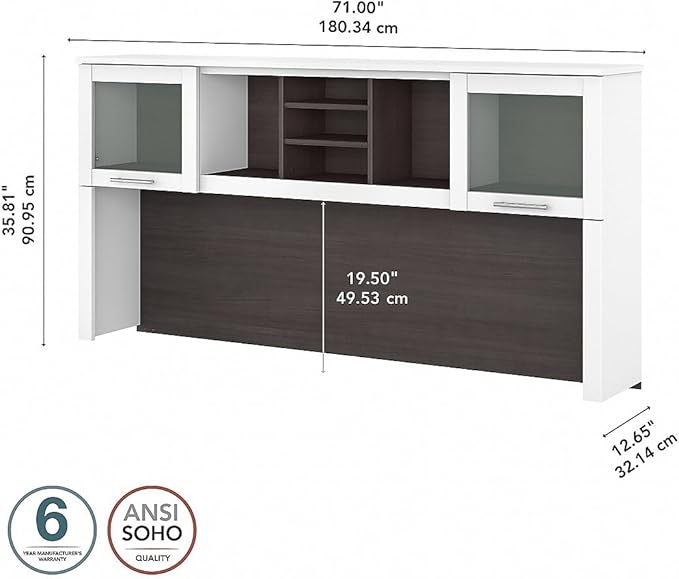 Bush Furniture Somerset 72W Desk Hutch in White and Storm Gray - LeafyLoom