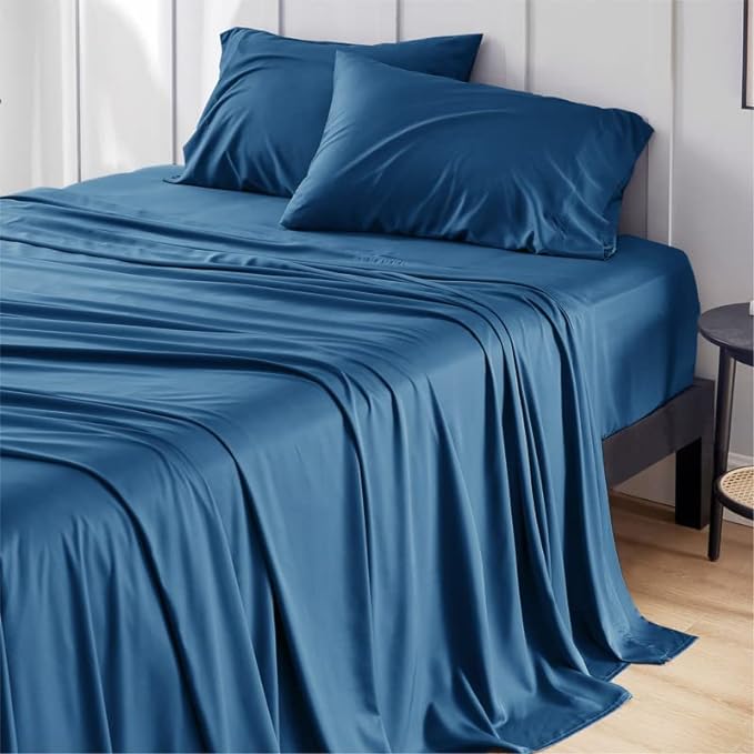 Bedsure Full Size Sheets, Cooling Sheets Full, Rayon Derived from Bamboo, Deep Pocket Up to 16", Breathable & Soft Bed Sheets, Hotel Luxury Silky Bedding Sheets & Pillowcases, Peacock Blue - LeafyLoom