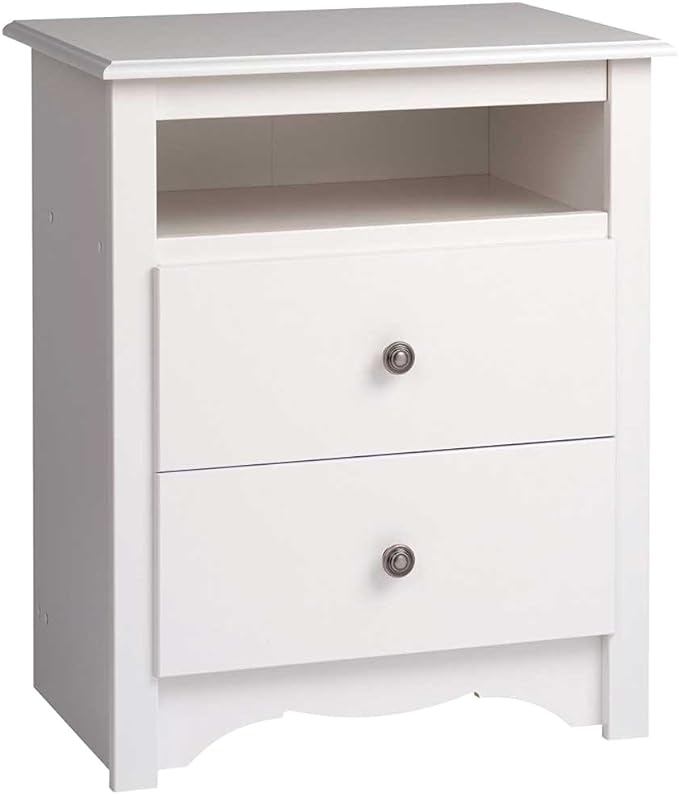 Prepac's Monterey 2 Drawer Nightstand: Elegant Bedroom Furniture, Bedside Table with Open Shelf, 23.25"W x 16"D x 28"H, White - WDC-2428 - LeafyLoom