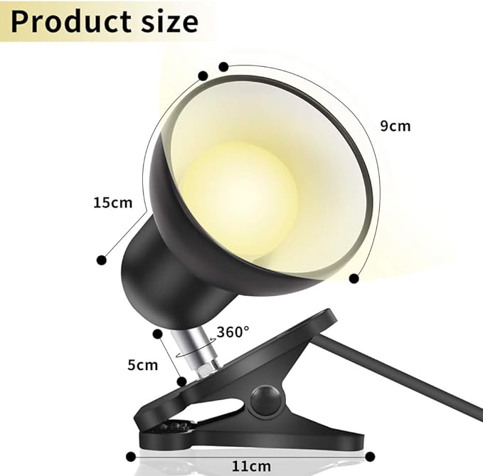 Sun-Rising Clip lamp,360° Rotation Clip on Lamp Portable Book Reading Light,Clamp on Desk/Table/Bunk Bed/Cupboard Home Lighting, (Desk lamp,Seven Colors for Your Choice) Black 2" - LeafyLoom