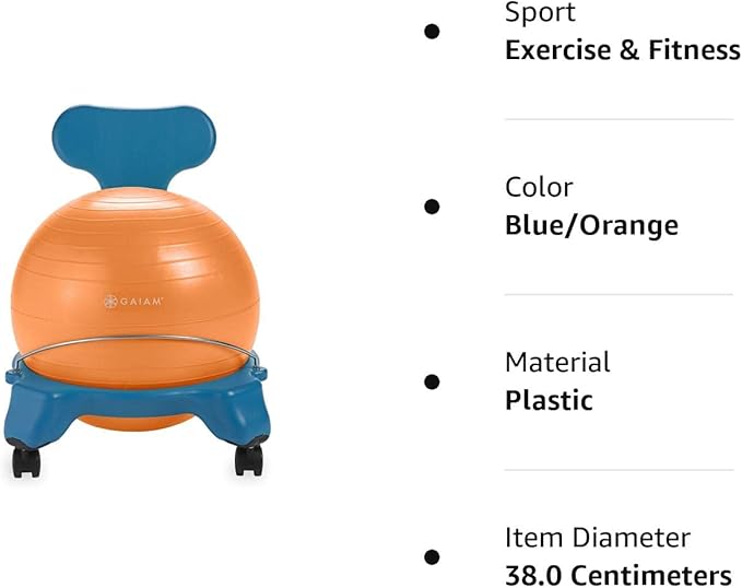 Gaiam Kids Balance Ball Chair - Classic Children's Stability Ball Chair, Alternative School Classroom Flexible Desk Seating for Active Students, Orange/Blue - LeafyLoom