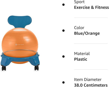 Gaiam Kids Balance Ball Chair - Classic Children's Stability Ball Chair, Alternative School Classroom Flexible Desk Seating for Active Students, Orange/Blue - LeafyLoom