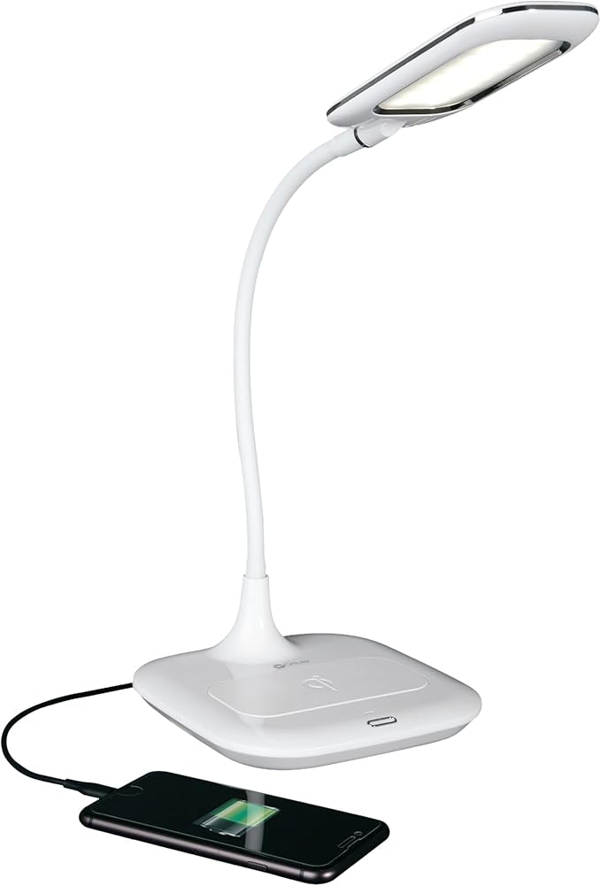 OttLite Prevention LED Desk Lamp with Wireless Charging - Designed to Reduce Eyestrain - Adjustable Flexible Neck, 3 Color Modes & Touch Controls - Crafting, Office Work, Reading & Studying - LeafyLoom