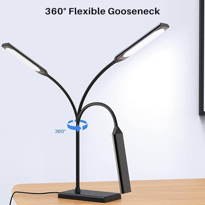 LED Desk Lamp, Touch Adjustable Table Lamp with 10W Wireless Charging 5 Modes and 6 Brightness Levels Eye Protection Reading Light 48 LED Memory Function Home Office Desk Light Black - LeafyLoom