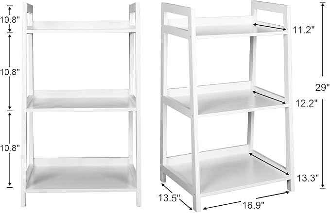 ECOMEX 3-Tier Ladder Shelf Modern Style Shelf, Ladder Bookshelf Open Storage Rack Wood Ladder Shelf with Solid Pine Frame, Freestanding Ladder Shelves for Home Office, Bedroom (White) - LeafyLoom