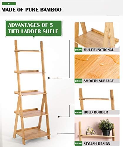 HYNAWIN Corner Ladder Shelf Storage Shelving, 5 Tier Books/CDs/Albums/Files Holder in Living Room Home Office,Simple Assembly - LeafyLoom