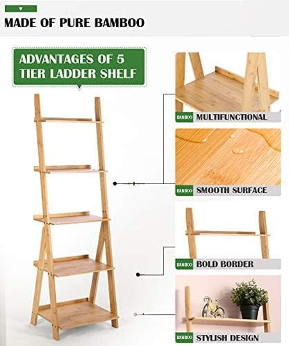 HYNAWIN Corner Ladder Shelf Storage Shelving, 5 Tier Books/CDs/Albums/Files Holder in Living Room Home Office,Simple Assembly - LeafyLoom