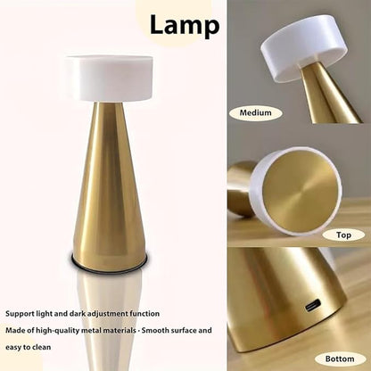 Portable Metal LED Table Lamp, Cordless Metal Desk Lamp, Touch Control Rechargeable Lamp,3-Levels Brightness Room Decor Desk Lamp,Bedside Lamp,Dining Room Lamp (Gold) - LeafyLoom