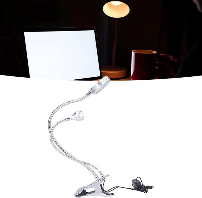 Zerodis LED Desk Lamp, Dimmable LED Clip Desk Lamp 10 Gear Adjustable USB LED Double Head Gooseneck Table Lamp Reading Lamp for Bedroom - LeafyLoom