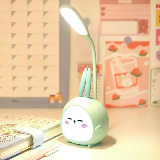 Portable LED Desk Lamp with Night Light Cute Bunny Foldable USB Charge Reading Light for Bedroom Kids Bedside Study (Green) - LeafyLoom