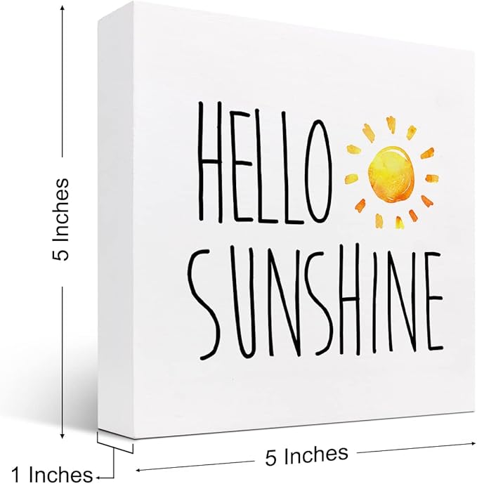 Hello Sunshine Wood Box Sign Decor Desk Sign,Farmhouse Rustic Summer Sunshine Wooden Box Block Sign for Home Office Shelf Table Decor Decorations - LeafyLoom